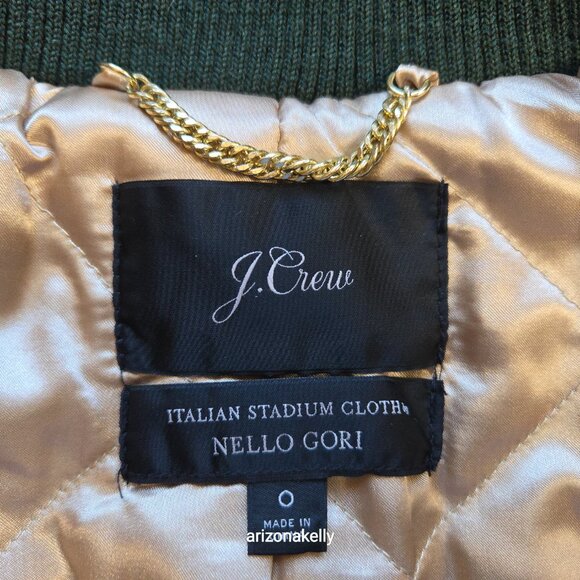 J. Crew Lodge Coat Italian Stadium Wool GREEN Size 0 Nello Gori Retail $350 - Picture 2 of 16